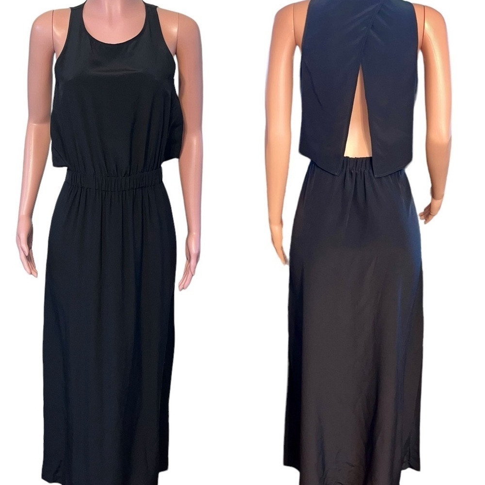 Club Monaco Silk Long Dress Sleeveless Open Back Sz 2 Maxi Skirt Side Slits